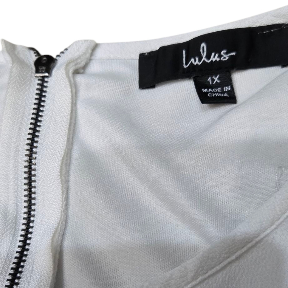 Lulus Blue and Ivory Embroidered Shift Dress 1X - Picture 6 of 7